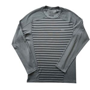 Patagonia Capilene 3 Midweight Baselayer Shirt Mens M Gray Stripe Long Sleeve